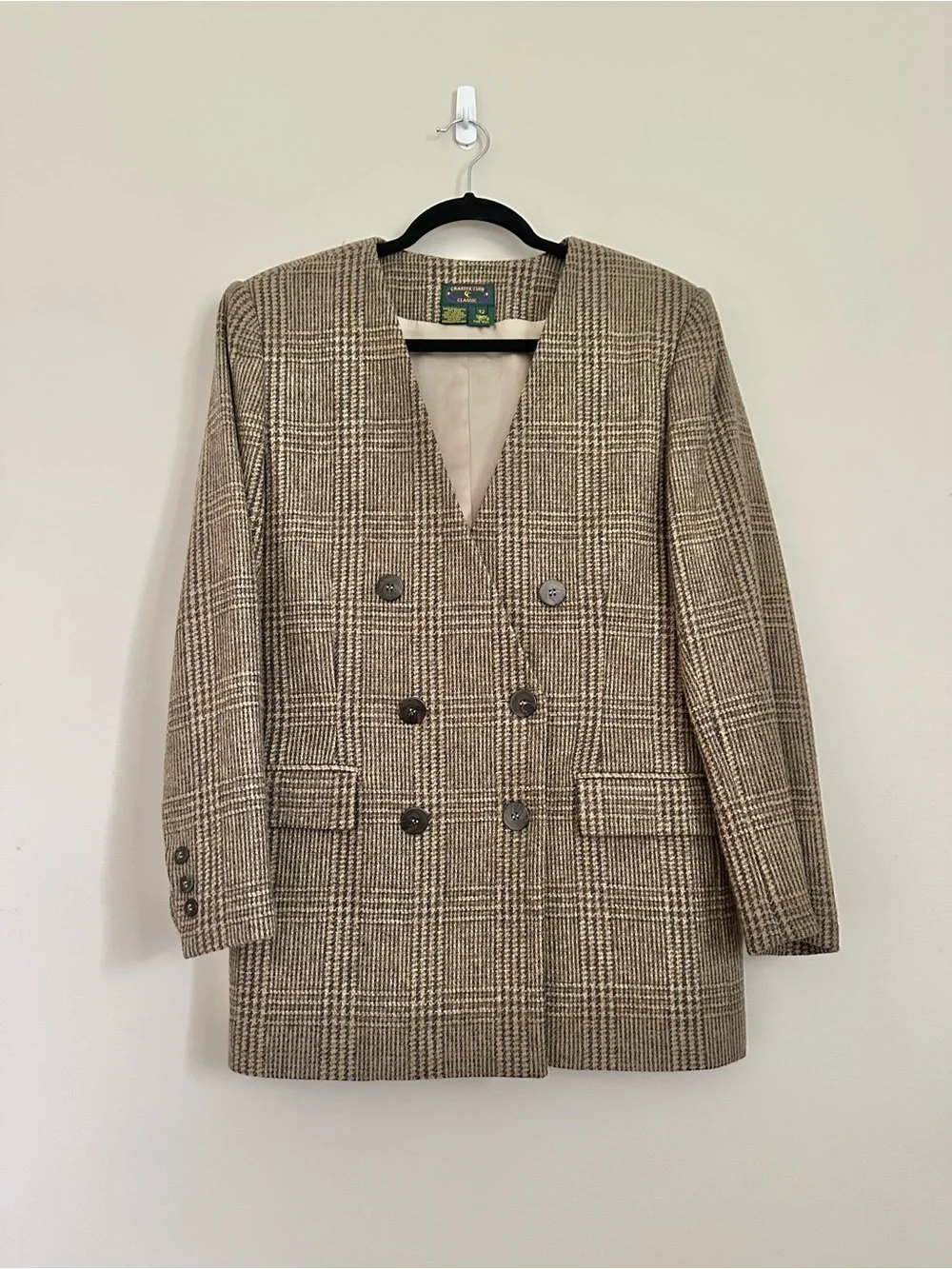 Vtg Charter Club Classic 100% Wool Plaid Skirt Suit Set Size 12 Brown Glen Plaid